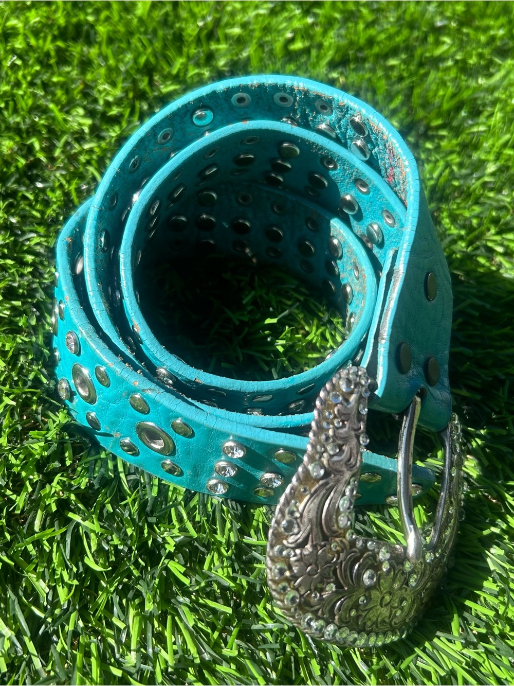 Vintage Teal western belt diamonds